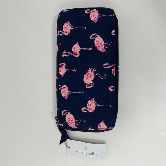 Vera Bradley Large Travel Pill Case Organizer In Flamingo Fiesta Navy Blue Pink - Picture 14 of 16